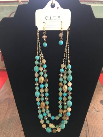 Necklace multi turquoise bead