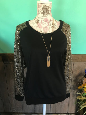Sequin sleeve black sweatshirt