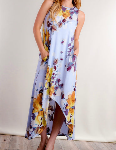 Light blue and yellow floral maxi dress
