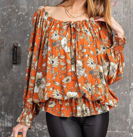 Rust floral blousy top