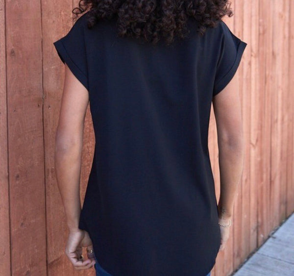 Black zip neck top