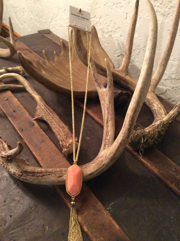Necklace peach oval tassel