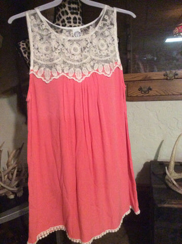 Lace detail sleeveless dress coral