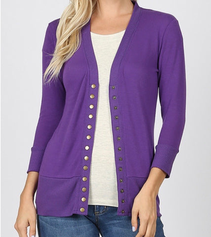Sweater cardigan 3/4 sleeve.  purple