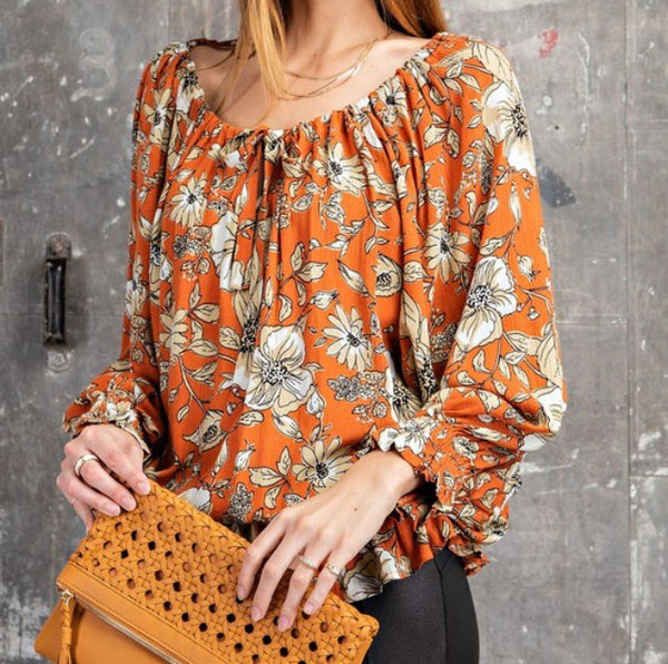 Rust floral blousy top