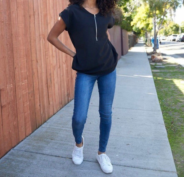 Black zip neck top