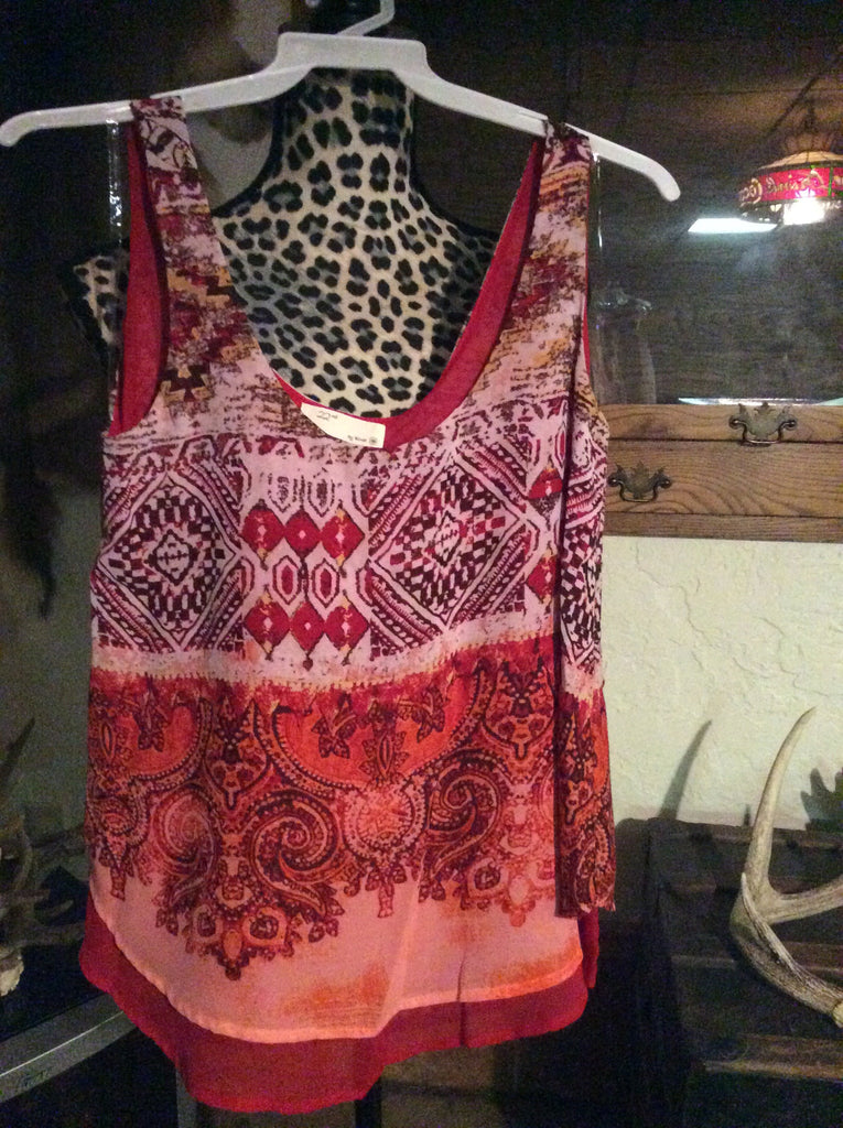 Multi print tank top red