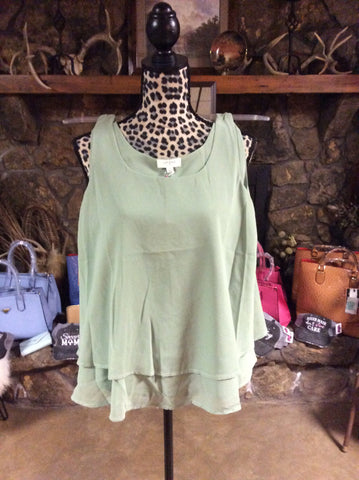 Tank sage layered chiffon