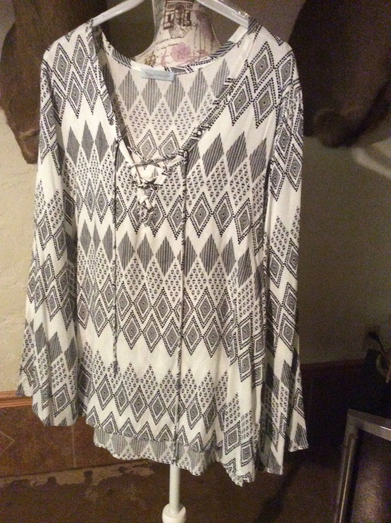 Peasant top grey/white chevron