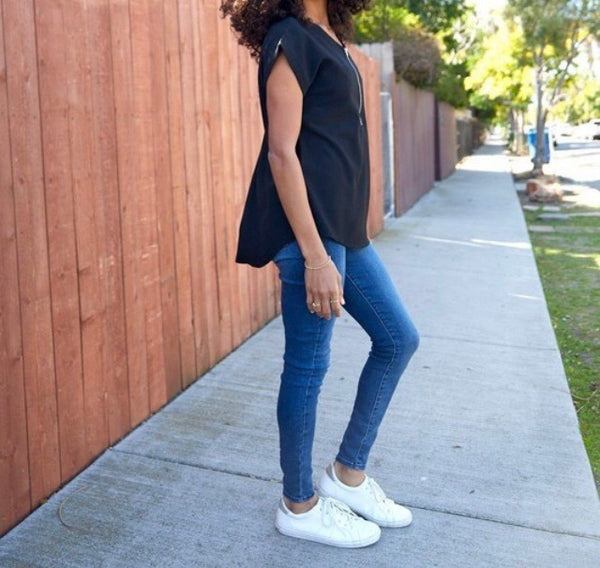Black zip neck top