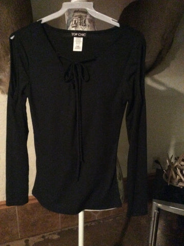 Open sleeve tie at neck top black