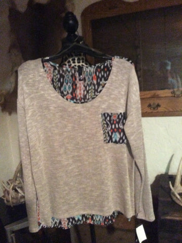 Aztec back print top coral