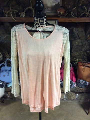 Peach lace bell sleeve top
